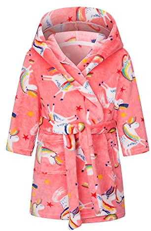 Baogaier Bambini Accappatoio Ragazzi Ragazze Felpa Cappuccio Unicorno Arcobaleno Rosa Indumenti da Notte Vestaglia Accappatoi Invernali Autunno Pigiameria Flanella Manica Lunga Regali Bambino 6-7 Anni