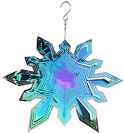 WENDAO 3D Windspiel Weihnachtsbaum Garten Dekoration, Edelstahl Metall Hängend Weihnachts-Schneeflocken-Windspiele, Weihnachtsbaum Windspiele, Für Türen, Balkone, Fenster, Gärten Haus DEK (C)