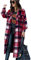 EFOFEI Femme Tenue Casual Avec Poches Chemise Vintage Plaid Boyfriend Carreau Tunique Tartan Manteau D'hiver Mélange De Laine Mélange Rouge Veste XL