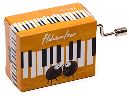 Spieluhr mit dem beliebten FLOHWALZER (Kurbelwerk, Mini-Drehorgel, Spieldose, Musik Box) schönes Geschenk im kunstvoll bedruckten Karton