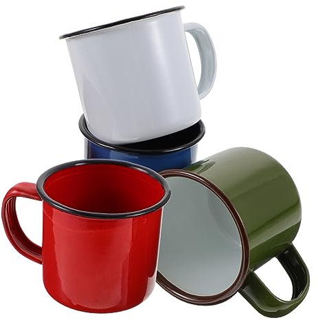 TOPBATHY 4 StüCk Emaille Tassen Set Retro Vintage - Vielseitige Kleine Trinkbecher FüR Zuhause Camping Und Partys - Leichte Und Robuste Emaille Becher in Gemischten Farben