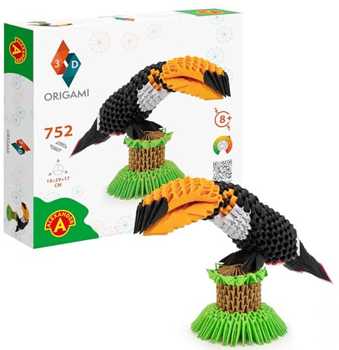Origami 3D 501834-3D Origami Tukan - Schöne 3D Papierskulptur mit patentierten Bauteilen und verständlicher Bauanleitung, 752 Teile, 10x29x17cm, ab 8 Jahre