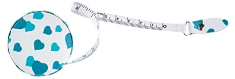 The Quilted Bear Heart Retractable Tape Measure with Double Sided Metric & Imperial for Sewing, Tailors or as a Body Measuring Tape 150cm/60 (Blue Hearts)