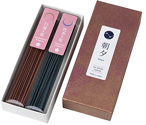 Asayu Japan Bastoncini d'Incenso Giapponesi a Basso Fumo Set di Fragranze Miscelate di Fiori di Ciliegio Fatti in Giappone (Sakura+Sandalwood e Sakura+Agarwood 40g)
