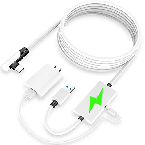 Kuject Design 16FT Link Cable for Meta Quest 3 Quest 2 Quest Pro, with Separate Charging Port for Ultra-Durable Power, USB 3.0 Type A to C Cable for VR Headset Accessories and Gaming PC, White