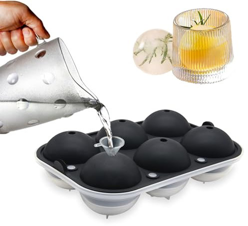 Moule à glaçons boule, moule à glaçons rond avec entonnoir- 6 grandes boules à glaçons 2.5in(6.35cm),Moule à glaçons en plastique pour boissons,moule à glaçons sphérique
