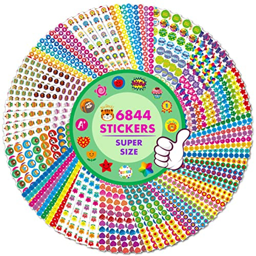 6844 Stück Anreizaufkleber, 64 Blätter runde Aufkleber, Tiere Donuts Cupcakes Sterne Herzen Motivierende Lehrer Klassenzimmer Belohnungsgeschenke Ermutigen Kinder, Aufgaben zu erledigen