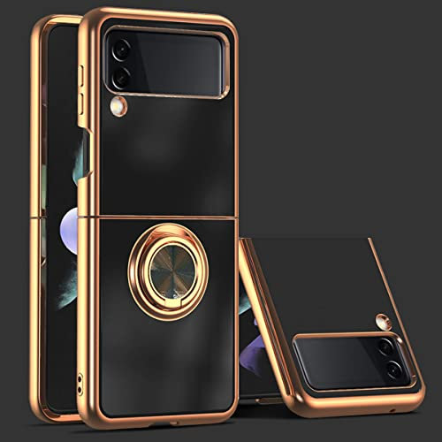 EYZUTAK Electroplated Magnetic Ring Holder Case, 360 Degree with Rotation Metal Finger Ring Holder Magnet Car Holder Soft Silicone Shockproof Cover for Samsung Galaxy Z Flip 4 5G - Black