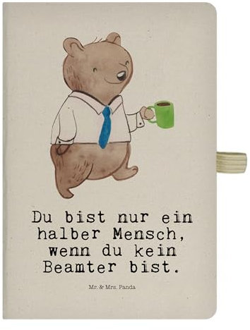 Mr. & Mrs. Panda DIN A5 Baumwoll Notizbuch Beamter Herz - Geschenk, öffentlicher Dienst, Firma, Beruf, Kollege, Rente, Adressbuch, Notizblock,