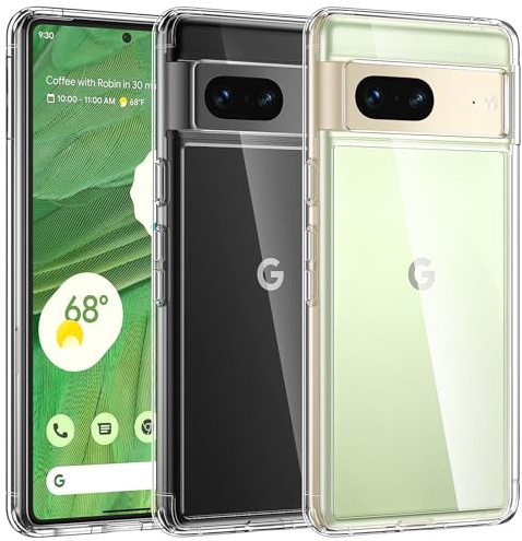 TAURI 5 in 1 für Google Pixel 7 Hülle 5G mit Schutzfolie, mit 1 Handyhülle + 2 Stück Schutzfolie + 2 Stück Kameraschutz [Militärischer Schutz] Anti-Gelb Stoßfest 360 Grad Schutzhülle - Durchsichtig