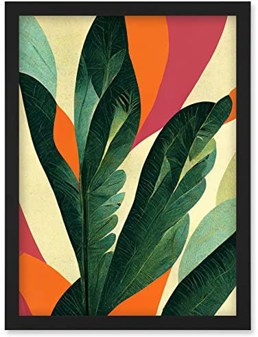 Wee Blue Coo Abstract Boho Colour Exotic Tropical Leaves Botanical Artwork Framed Wall Art Print A4