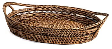 H&H Vassoio in Rattan Ovale con Manici 40x30x7hcm