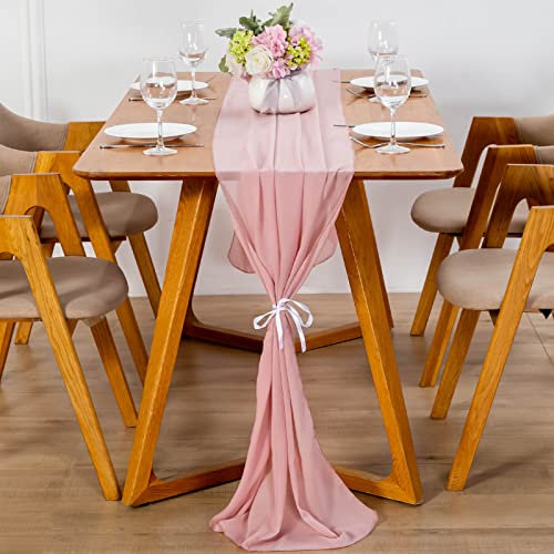 YUNSHANGHE Modern Chiffon Tischläufer, 70x600 cm Abwaschbar Tischdecke, Hochzeit Dekoratives Tischband aus Stoff, Table Runner, Tischdekoration für Hochzeit Geburtstage Kommunion (Fleischrosa)