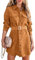 Uusollecy Blusenkleid Damen Corduroy Langarm Hemdkleid mit Gürtel, Minilänge Cordkleid mit Tasche und Knopfleiste Braun L