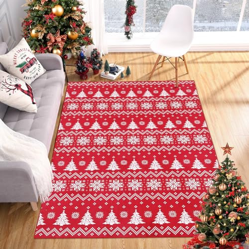CAROMIO Alfombra de Navidad, antideslizante, de pelo bajo, para interiores, exteriores, pasillo, cocina, sala de estar, 80 x 150 cm