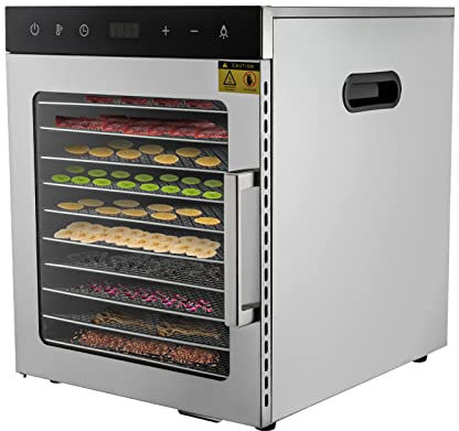 BJTDLLX Essiccatore in acciaio inox di alta qualità, disidratatore alimentare con 10 contenitori, essiccatore alimentare 35 – 90 °C, essiccatore per frutta, 800 W per alimenti, carne, frutta