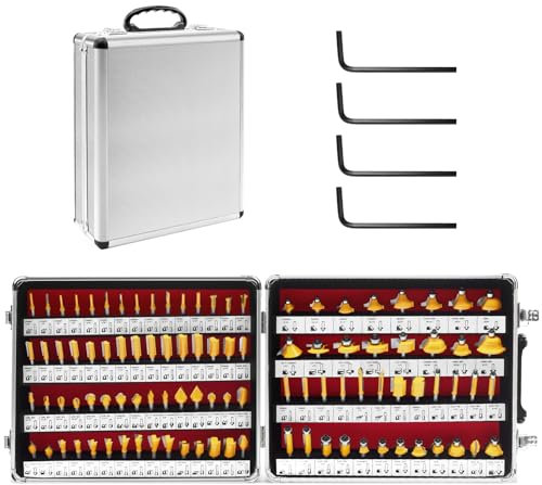 TOTOWOOD Router Bit Set 1/4 Inch Shank,100-Piece Router Bit Set with Aluminum Storage Case Tungsten Carbide Router Bits for Woodworking