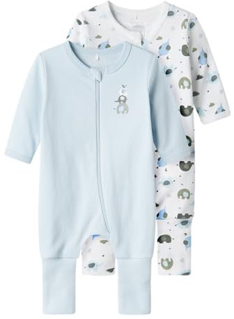 NAME IT Baby - Jungen Nbmnightsuit 2p Zip Ff Elephant Noos Schlafanzug, Baby Blue, 86 EU