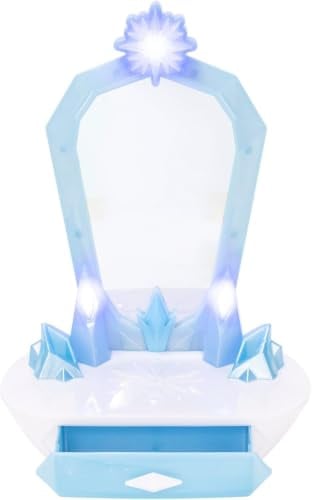 Disney Frozen Jakks Pacific Eisiger Tischschminktisch, offiziell lizenziert, Spielspaß für Mädchen mit interaktiven Licht- und Soundeffekten, inklusive ELSA-Zopfanleitung und Haaraccessoires, +3