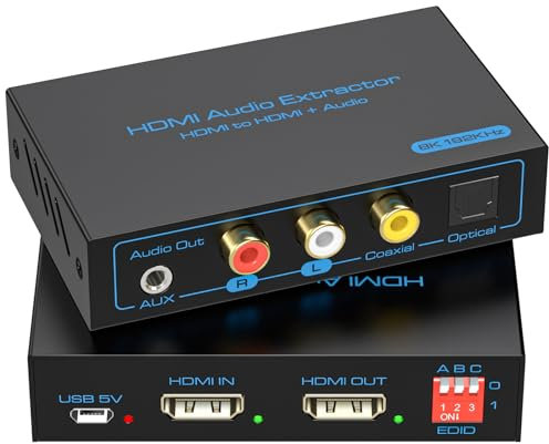 VEDINDUST HDMI Audio Extractor 8K60HZ Hohe Bildwiederholrate HDMI Optisch Adapter Splitter Supports 4K 3D DTS PCM for Fire Stick, Xbox, Laptop, TV, Blu-ray Player