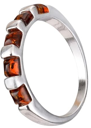 Anello in ambra – Anello in argento Sterling e ambra baltica Half Eternity, gioiello da donna con ambra, Metallo, Ambra