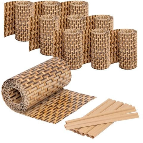 Jardinion Sichtschutzstreifen Rattan Optik 250 x 19cm, 10 Stück (25m) Hellbraun inkl. 20 Befestigungsclips Sichtschutz Rattan, Balkon Sichtschutz, Terrassen- und Gartenzaun Sichtschutz