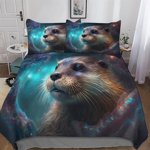 PAZZK Otter Bettwäsche Premium Atmungsaktive Angenehme Bettbezüge, Mikrofaser Bettdeckenbezug, Für Jungen Mädchen 3teilig Bettbezug + Kissenbezug King (220x240cm)