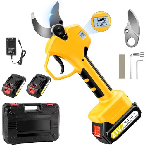 Forbici Potatura a Batteria, Dimensione Massima 40-50 mm, 2*2 Ah Batterie con Display, Tempo di Lavoro 6-10 h, lame Sk7, Forbici da Potatura con 1000w Motore Brushless per Giardinaggio, Alberi Frutto