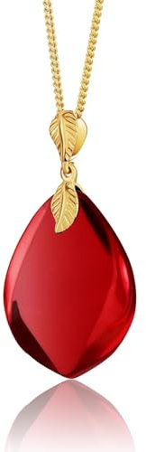 Amber by Mazukna - Roter Bernstein Anhänger, eleganter Bernstein Schmuck, großer Anhänger für Damen, vergoldete Sterlingsilberkette, Damen Halskette, Bernsteinkette, 45cm Lange