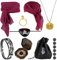 Piratenkostüm Zubehör Set, Piraten Zubehör mit Piraten Stirnband Taillengürtel Augenklappe Goldener Ohrring Armband Halskette Kompass Geldbeutel, Piraten Accessoires für Halloween Karneval
