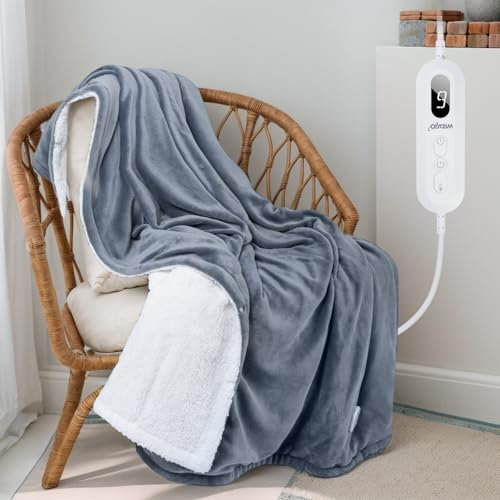 Olycism Coperta Termica 130 * 160cm Coperta Riscaldante Elettrica con 9 Livelli Di Calore e 10 Timer e Display Led Plaid Riscaldabile Termocoperta Singola e Doppie Grigio