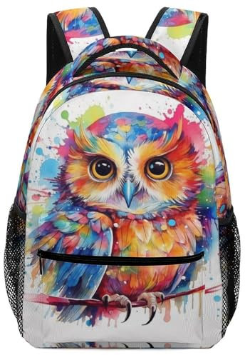 VesFy Art Eule Große Kapazität Rucksack Tier Ranzen Daypack Buchtasche Büchertasche Für Jungen Mädchen One Size
