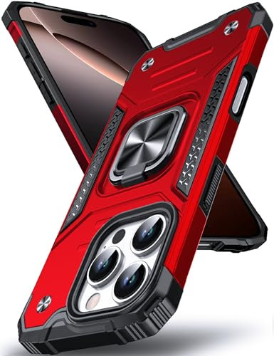 DASFOND Designed for iPhone 16 Pro Case, Military Grade Shockproof Protective Phone Case Cover with Enhanced Metal Ring Kickstand [Support Magnet Mount] for iPhone 16 Pro 6.3 inch, Red