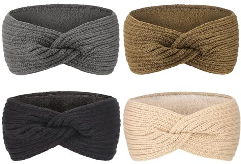 DRESHOW Women Warm Knitted Headband Winter Ear Warmer Crochet Head Wraps Thick Fleece Lining Hair Bands