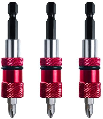 3 stück Trockenbau Bit, Magnetisch Schnellwechsel Bithalter, Bithalter Trockenbau Bit, 1/4-Zoll-Sechskantschaft Trockenbau Aufsatz für Akku-Schrauber und Hand-Bohrmaschinen (Rot)