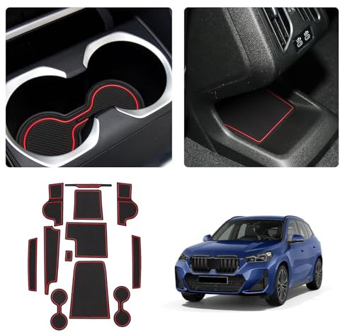 LUWU Compatible avec BMW X1 iX1 U11 2023 2024, tapis antidérapants, en caoutchouc, pour console centrale, porte-gobelet, boîte de rangement, antidérapant, couture de porte, accessoires (rouge)