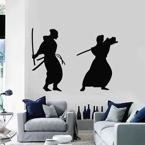 ZEALPLANT PVC-Samurai-Tapete, Männer, Samurai-Kampf, Fenster-Vinylaufkleber, Wandaufkleber für Teenager-Schlafzimmer, Flur, Kunst