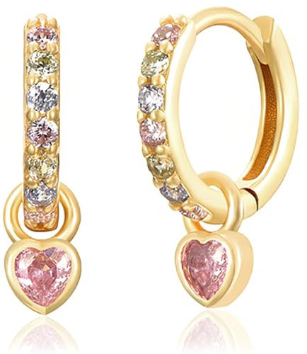 WOZNU Ohrringe Silber 925 für Damen Creolen Silber 925 Klein mit Zirkonia Ohrringe Herz Hängend Hypoallergen Mini Creolen Gold für Frauen