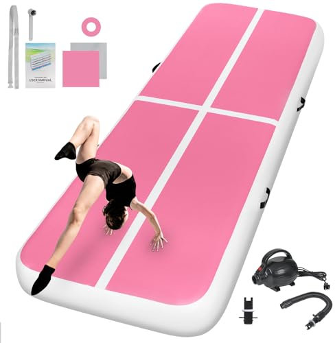 BCGA Aufblasbare Gymnastikmatte, 3 m, Weiß / Rosa
