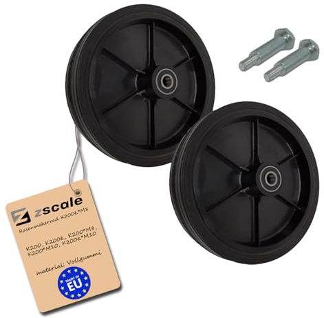 Rasenmäherrad Ø200 mm – schwarzes Ersatzrad aus Vollgummi, robustes Kunststoffrad mit Kugellager für Rasenmäher, mit Montage-Set, Code: K200LL*M8