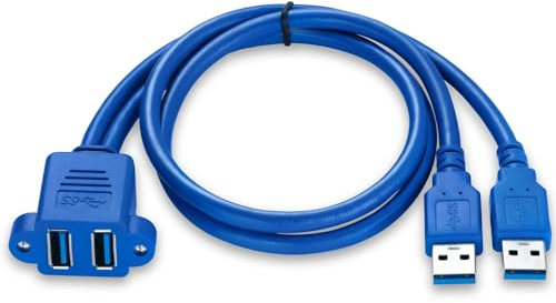 YONGYOUYONGFU Cavo di prolunga USB 3.0 Doppio USB 3.0 Maschio a Femmina + schermatura Intrecciata con Viti Montaggio a Pannello 50 cm(Blue)