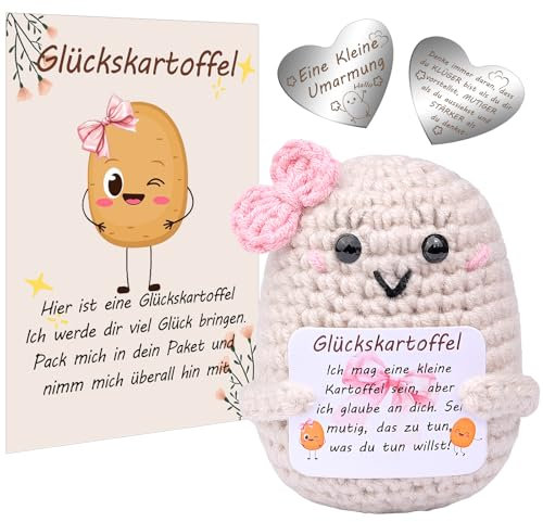 Mwmoeen Lustige Positive Kartoffel Pocket Hug, Kreative Strickwolle Glückskartoffel und Kleine Umarmung Glücksbringer (Silber), Mutmacher Geschenk, Geschenk zum Auslandsjahr, Gliicksbringer Schule