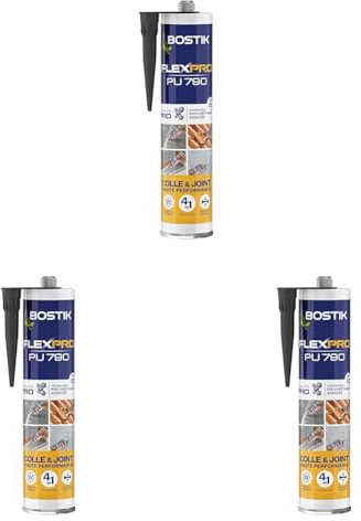 Bostik Mastic Colle & Joint Polyuréthane Premium P790 Noir, Multi-Usages, Intérieur et Extérieur, Cartouche de 300 ml (Lot de 3)