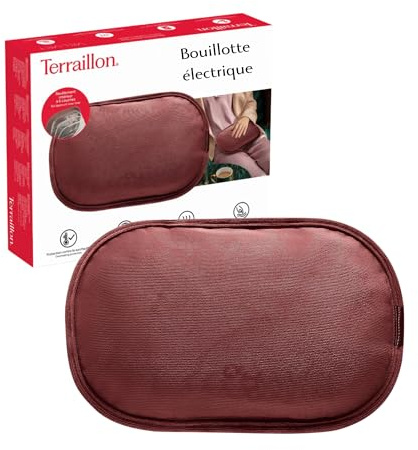 TERRAILLON Bouillotte electrique velours pour soulager les douleurs VELVET | Finition confort , Recharge ultra rapide 8-12 min, Chaleur jusqu’à 6h, Douleurs musculaires- regles douloureuses-articulaires
