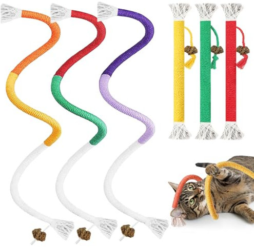 Tocirelo Cat Chew Rope Toy - 6Pack Cat Chew Toy for Teeth Cleaning, Interactive Kitten Teething Toys to Transfer Chewing from Wires, Cotton String with Natural Silvervine Ball