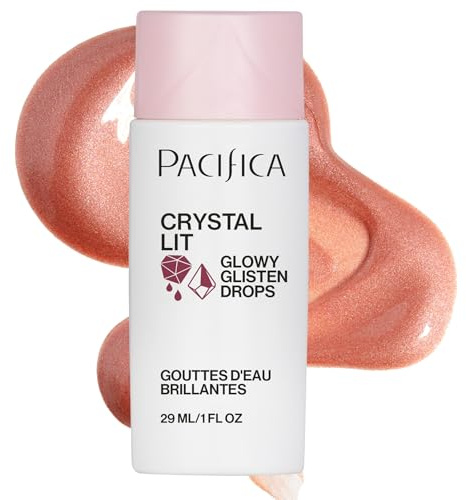Pacifica Crystal Lit Glowy Glisten Drops – Face Makeup - Shimmery Multi-Use Liquid Blush/Highlighter for Radiant, Dewy Cheeks Luminous Glow Clean Beauty Vegan & Cruelty-Free Dermatologist Tested