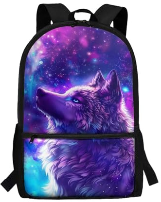 POLERO Wolf Rucksack für Jungen, Schultasche, Kinderrucksack, leicht, Büchertasche, Tagesrucksack, Galaxy Wolf, One size