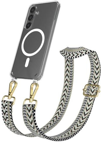 EAZY CASE Handykette - Verstellbares Taschenband kompatibel mit Galaxy S24, Schulterriemen, Handykordel mit Silikon Hülle, Qi Charging kompatibel, Umhängetasche, Grün Schwarz Gold