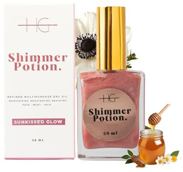 HG AESTHETICS Shimmer Potion Trockenes Honigöl | Feuchtigkeitsspendendes & Glänzendes Öl für Körper & Gesicht (Bronze-Ton) (Sonniges Rosé, 50ML)