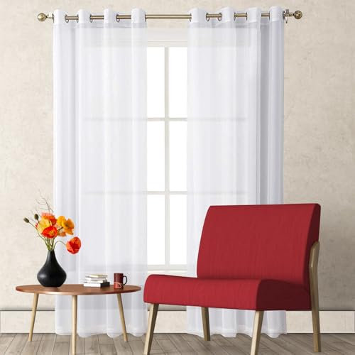 Rideaux en lin transparent 50 x 50 cm, 100 % polyester, design anti-mouches pour chambre à coucher, salon, porte et fenêtre, rideaux d'intérieur élégants blancs légers et élégants